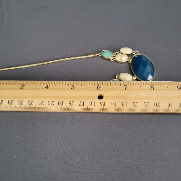 Liz Claiborne Signed Vintage Gold Tone Snake Chain Fashion Bib Necklace 16 in - Picture 8 of 8